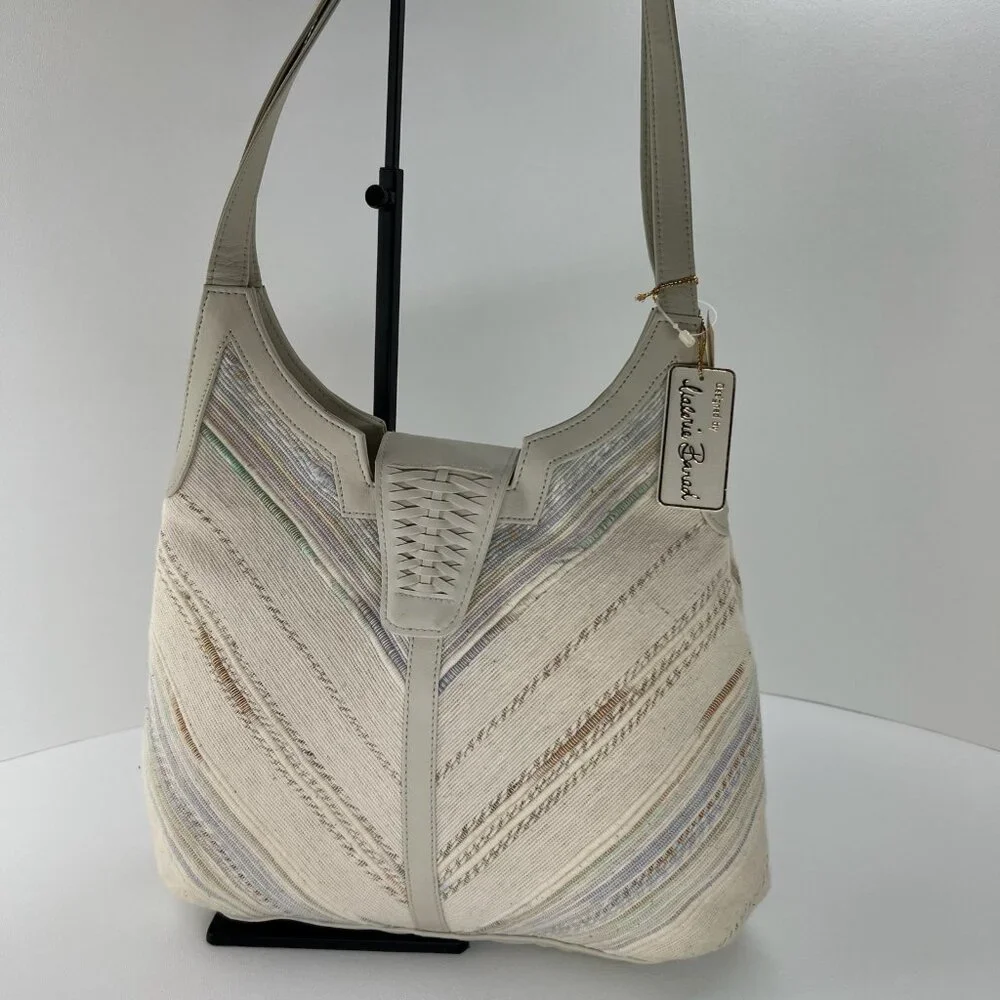 Vintage Valerie Barad Shoulder Bag Woven Fabric Beige New with Tags